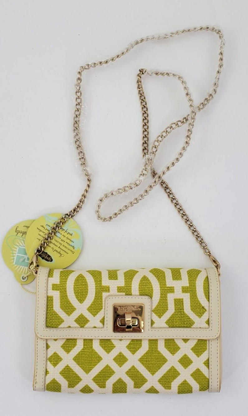 Spartina 449 Heyward Leather/Linen Cooper Crossbody Gold Chain Organizer Bag